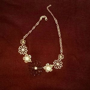 Necklace - black and silver flowers